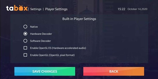 TABOX Player Settings Screenshot